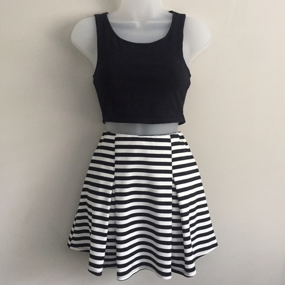 Striped High Waist Skirt A-Line Painted Threads S - Picture 4 of 8